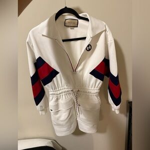 Gucci White and Navy Drawstring Mini Dress